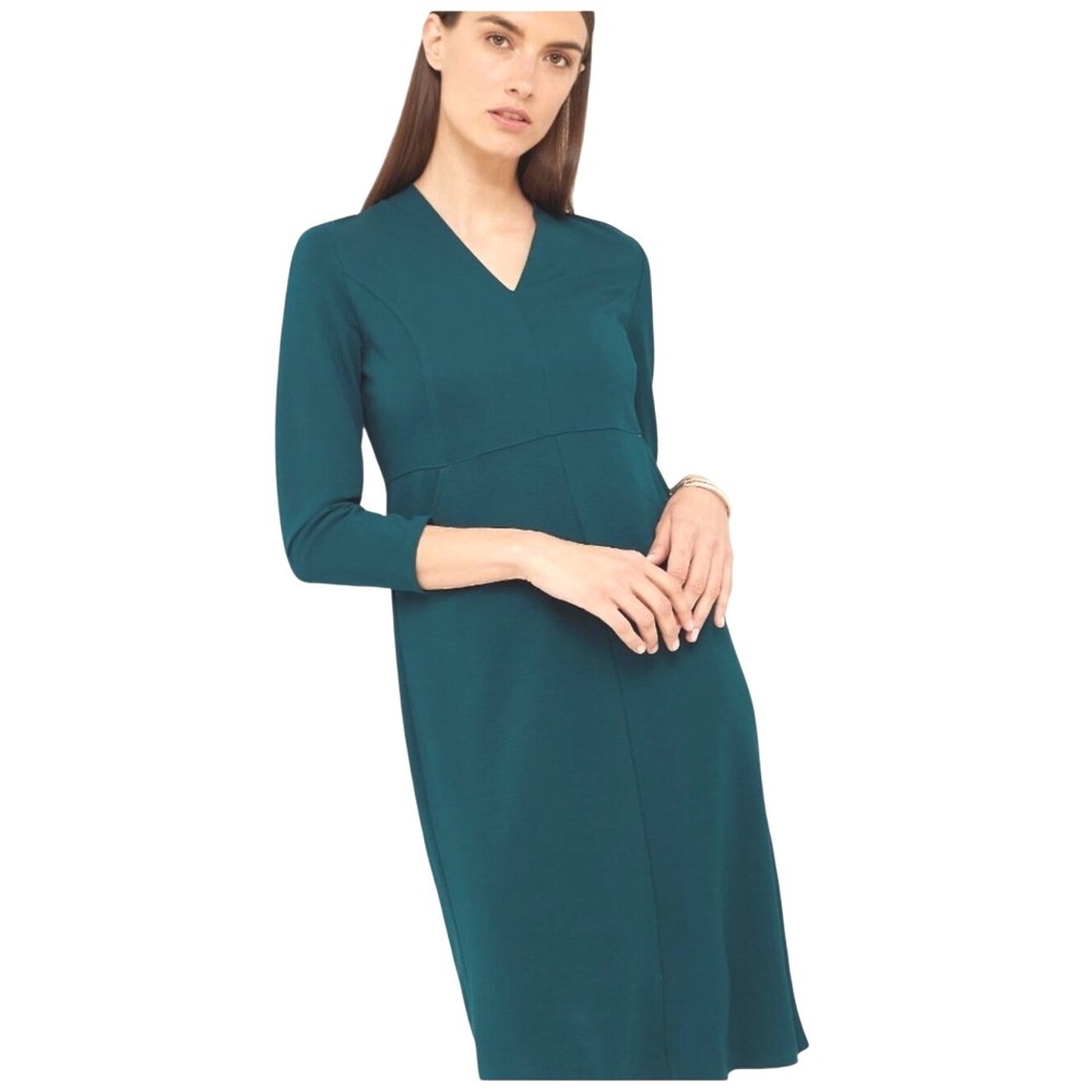 J. Jill Wearever Double-Face Jersey Sheath Teal V-Neck Dress‎ Pockets XL